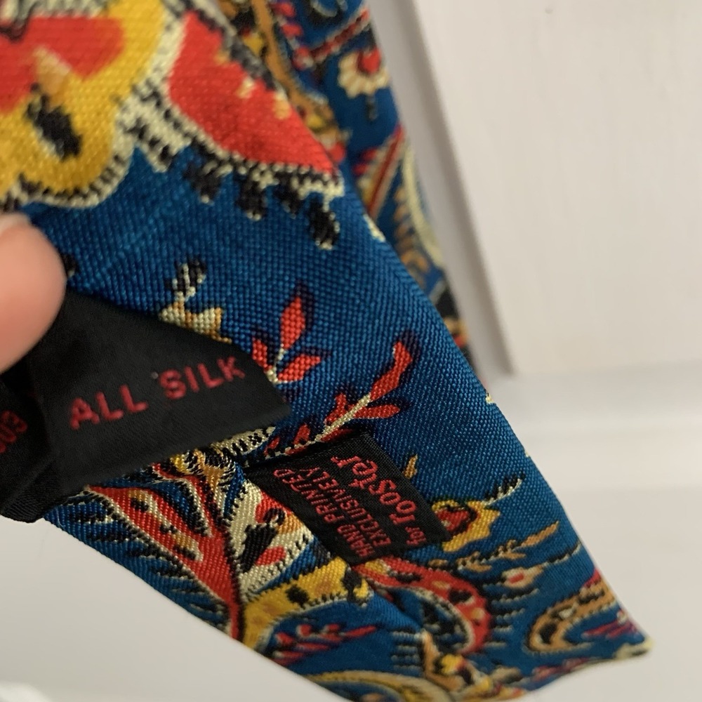 Vintage Rooster Square End Hand Made Silk Neck Tie Blue Paisley Floral 2x53in - Picture 4 of 6
